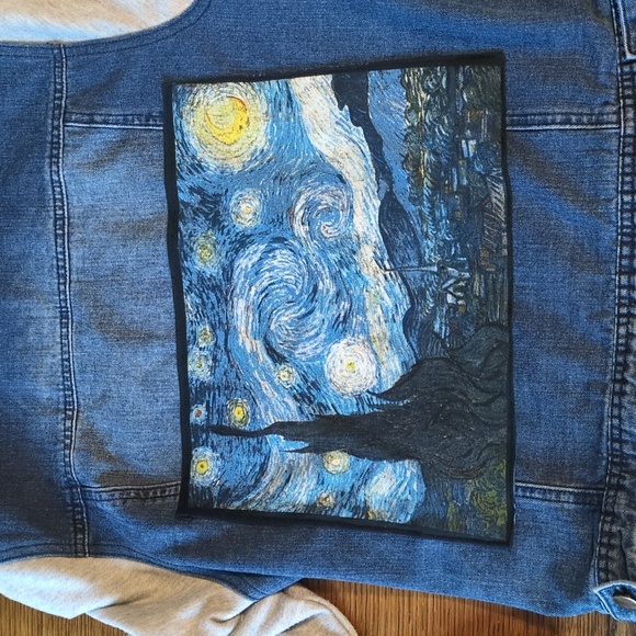 Van Gogh Starry Night jean jacket with hood - Picture 4 of 5